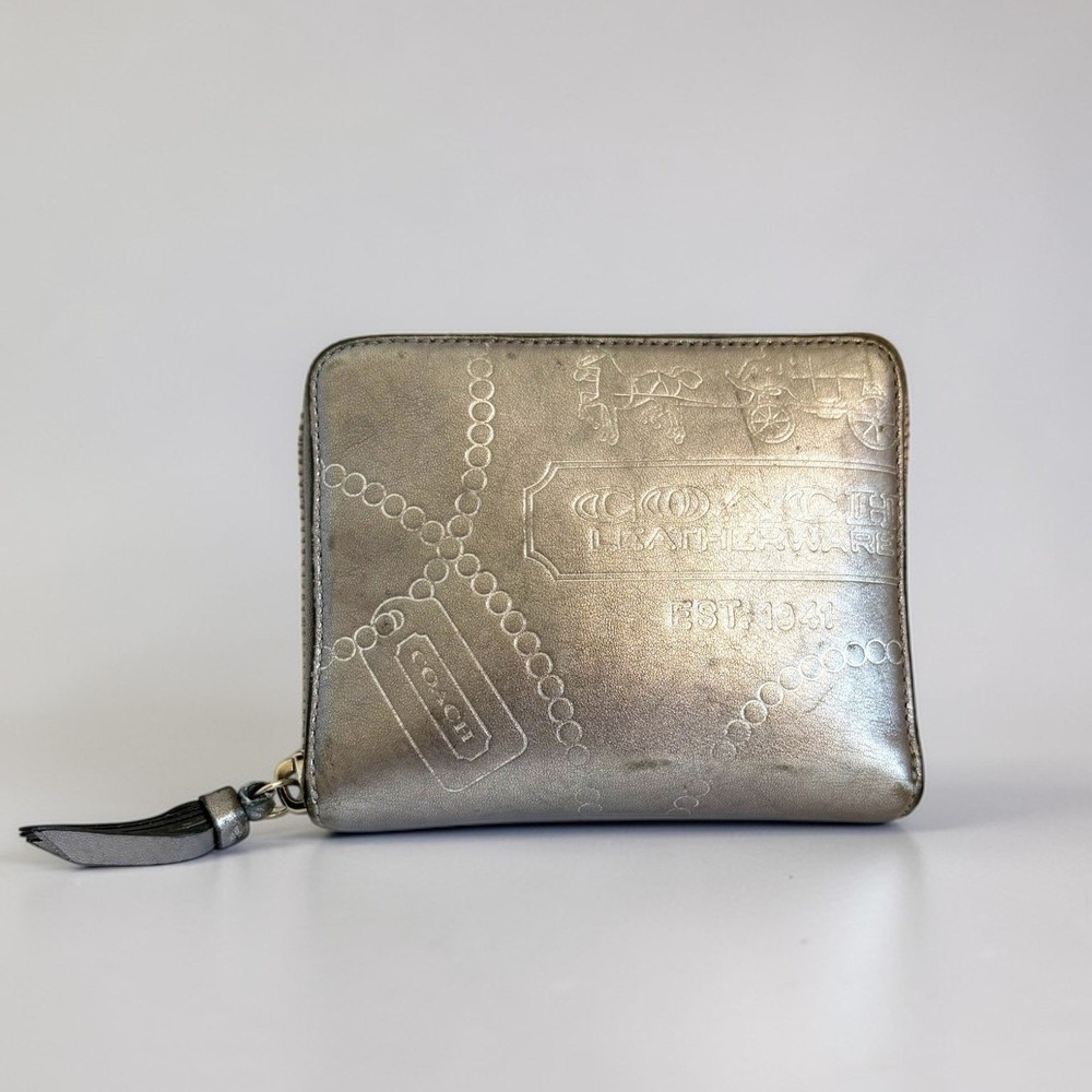 Coach Metallic Silver Zip Wallet